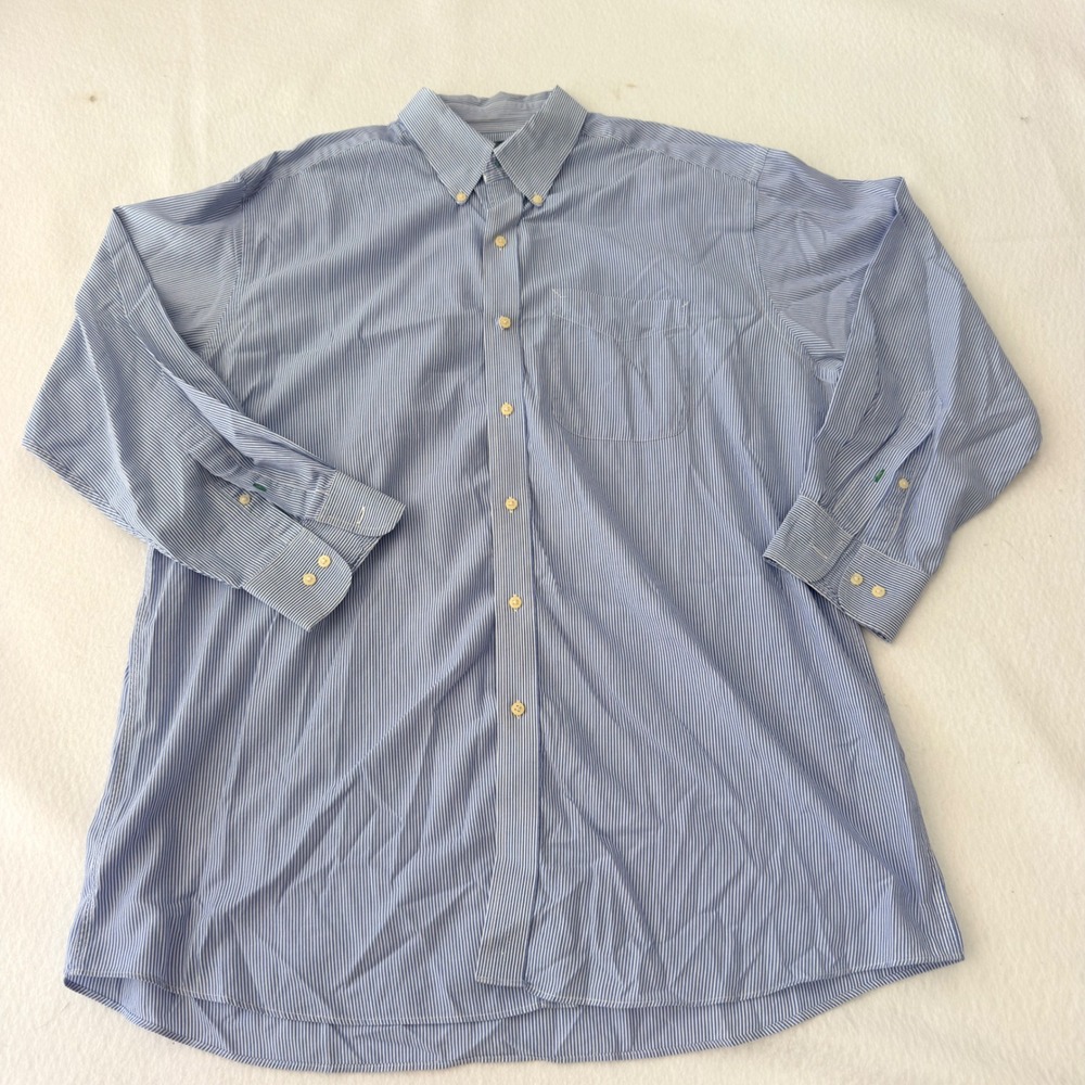 Tommy Hilfiger Mens XL Blue White Striped Cotton Button Down Shirt 17 32-33